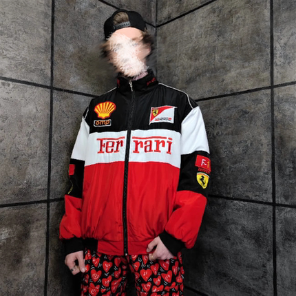 F1赛车服夹克机车摩托车骑行棉衣美式复古休闲立领车队防风秋冬季