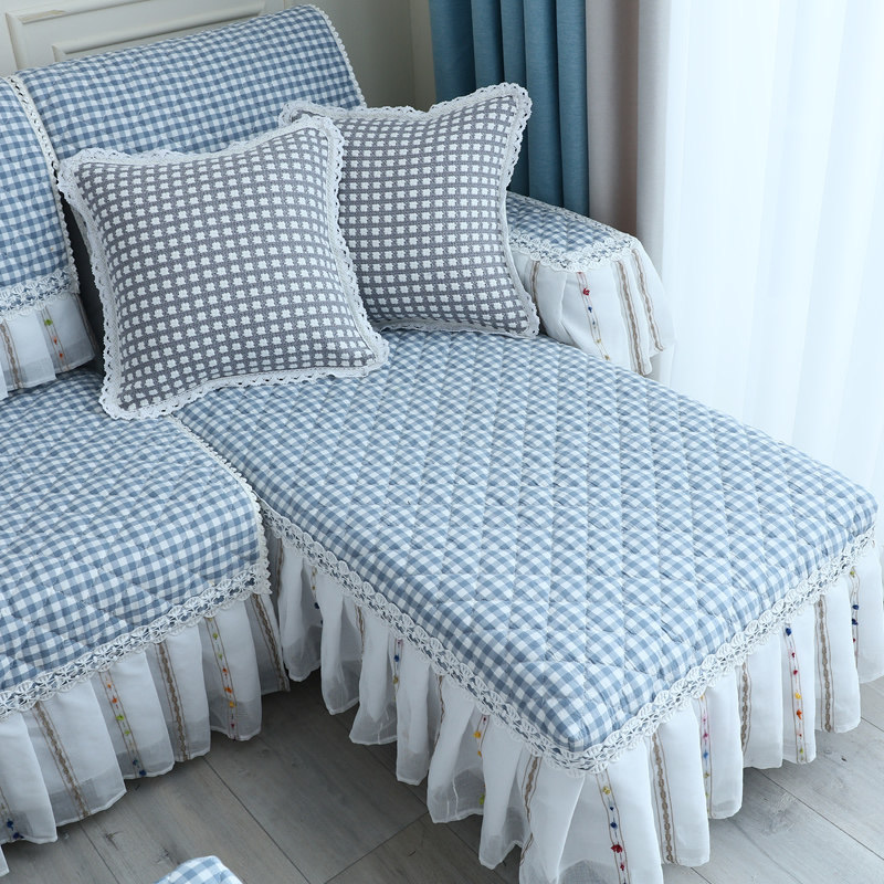 黑白格子沙发坐垫子北欧布艺防滑四季通用简约现代沙发套罩巾盖布