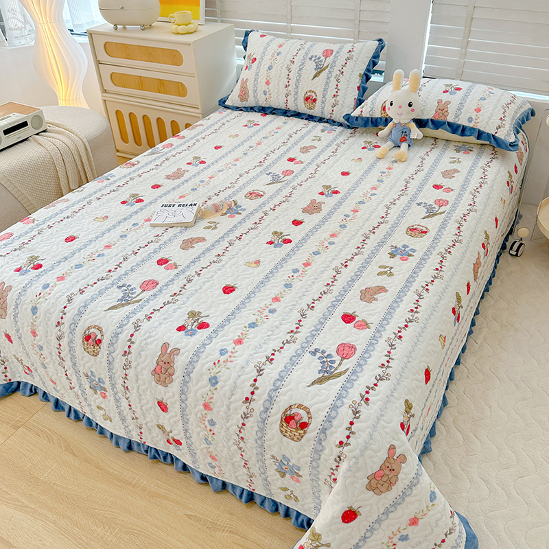 牛奶绒床盖冬季保暖珊瑚法兰绒榻榻米防滑花边加厚床单三件套炕单