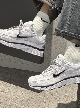 耐克/Nike P-6000 网布人造革 防滑耐磨低帮跑步鞋银白CD6404-107