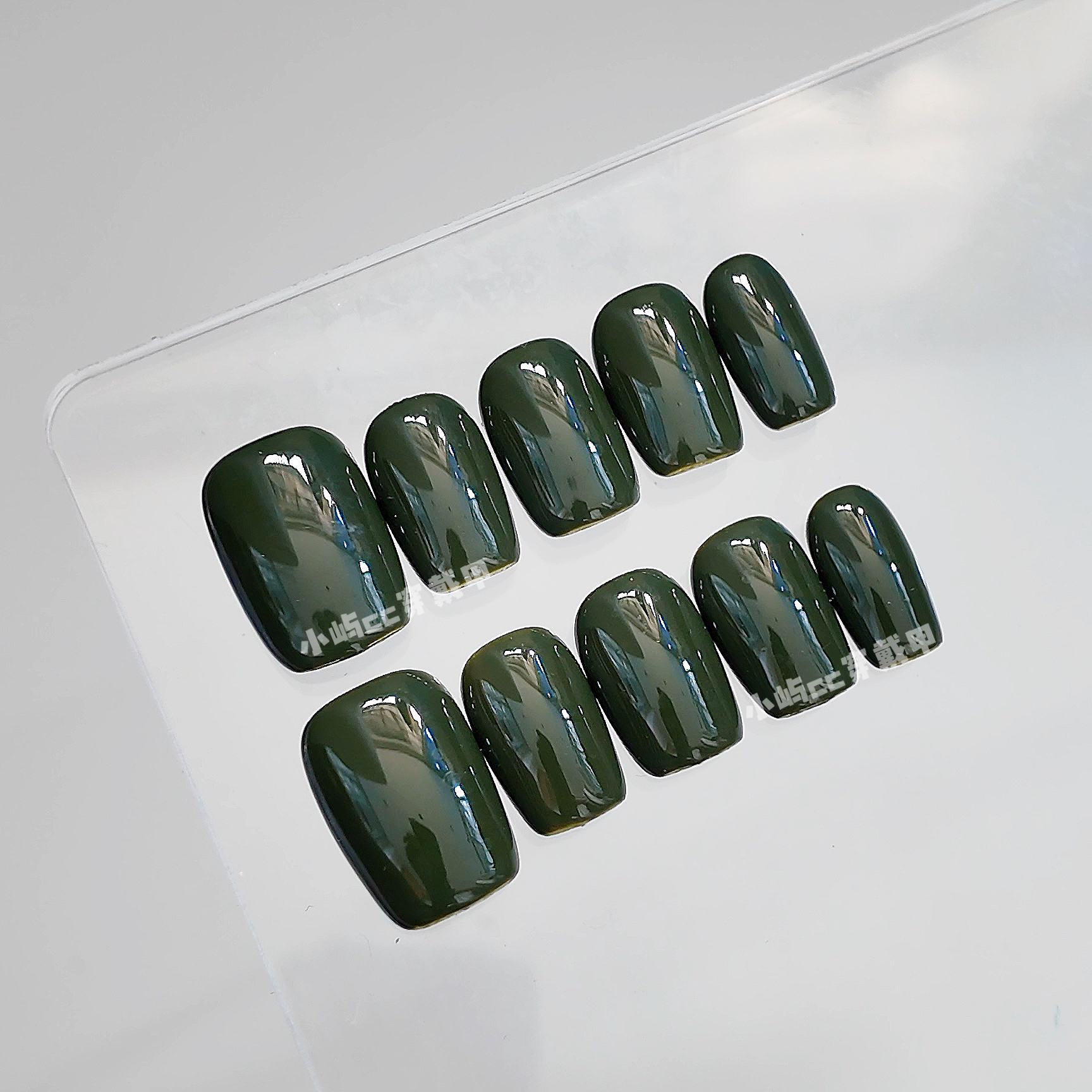 【实拍】翡翠绿纯色穿戴甲短款治愈绿色美甲贴片高级显白气质