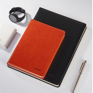 博文A5/B5/A4-120商务笔记本硬皮面记事本车线本120页PU软皮记事本25K工作会议记录本日记本子80克加厚道林纸