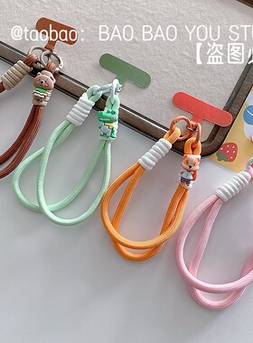 创意卡通动物鳄鱼狐狸手机短挂绳夹片双钩防摔手腕绳ccd相机挂链