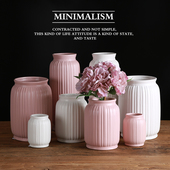北欧风竖纹陶瓷简约哑光干花花瓶摆件花器家居客厅装 水 饰电视柜装