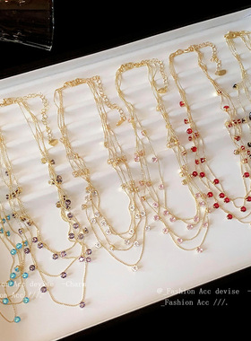 欧美锆石圆形多层项链感轻奢几何锁骨链复古个性时尚项饰