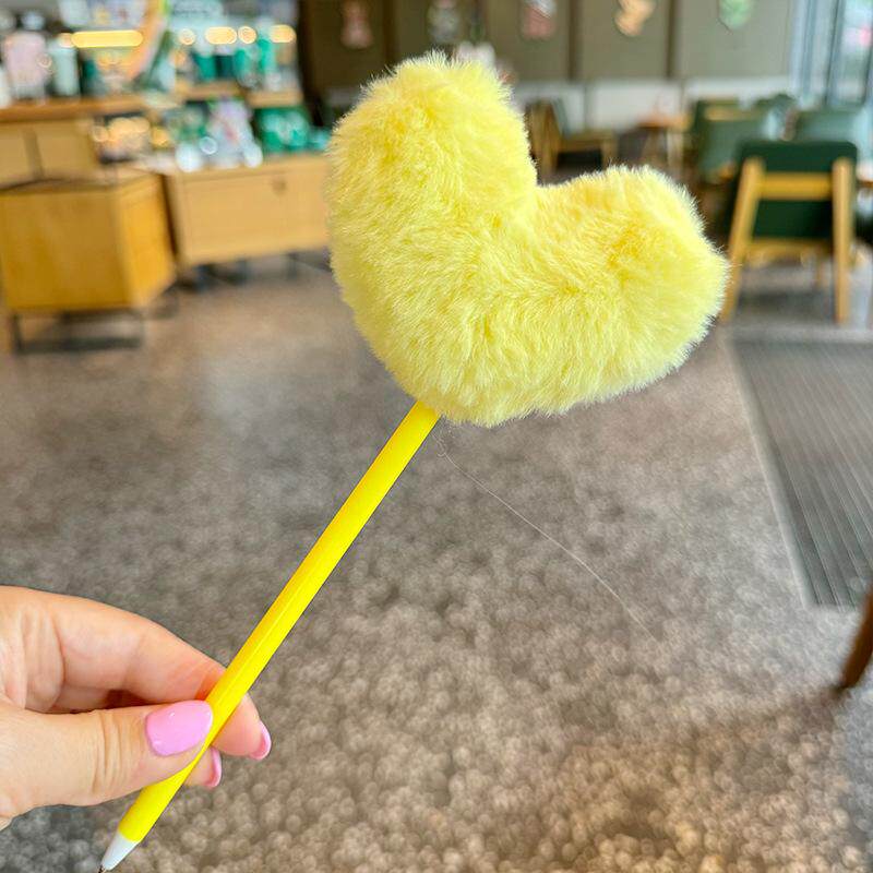 可爱圆滚滚爱心彩虹圆珠笔签字笔黑笔毛绒绒笔礼物笔大毛球笔