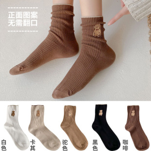 袜子女韩版 中高筒透气日系学院风小熊秋冬长袜女ins潮流百搭