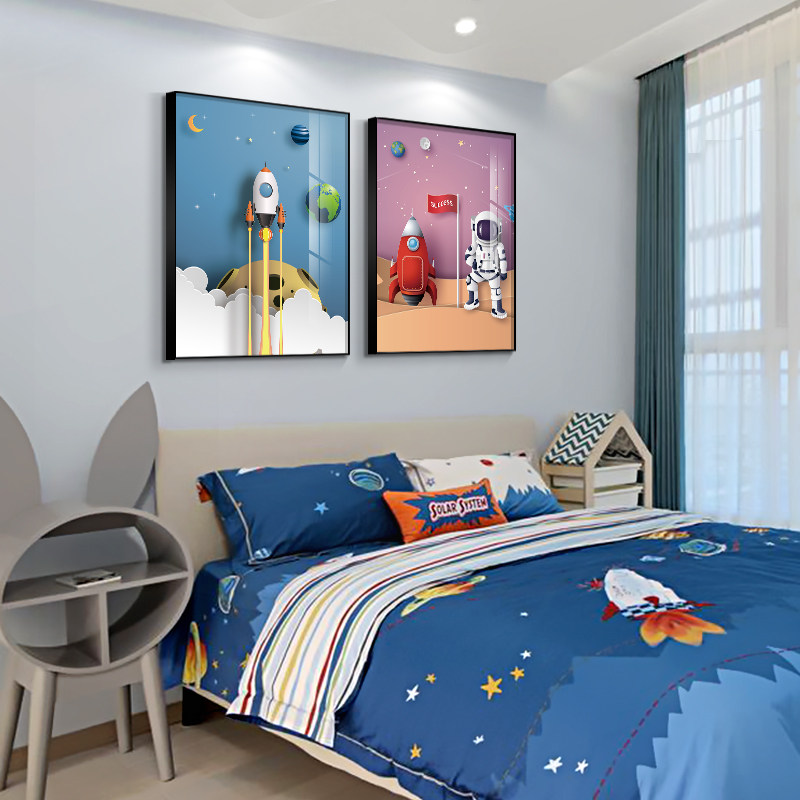 卡通儿房装饰画宇航员床孩头挂画宇航童员男童卧lzw-2021壁画男房