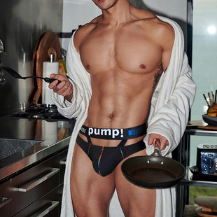 新款现货大V腰带男士吊环三角裤镭射渐变三角内裤MP265黑色白色