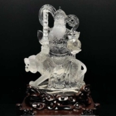 天然白水晶雕刻赵公明财神爷神像摆件桌面家用骑虎