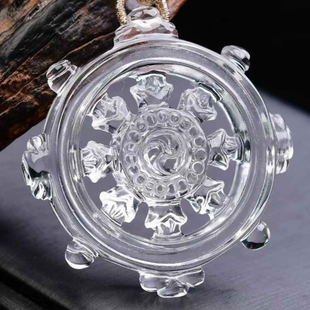 天然白水晶雕刻法轮吊坠法器