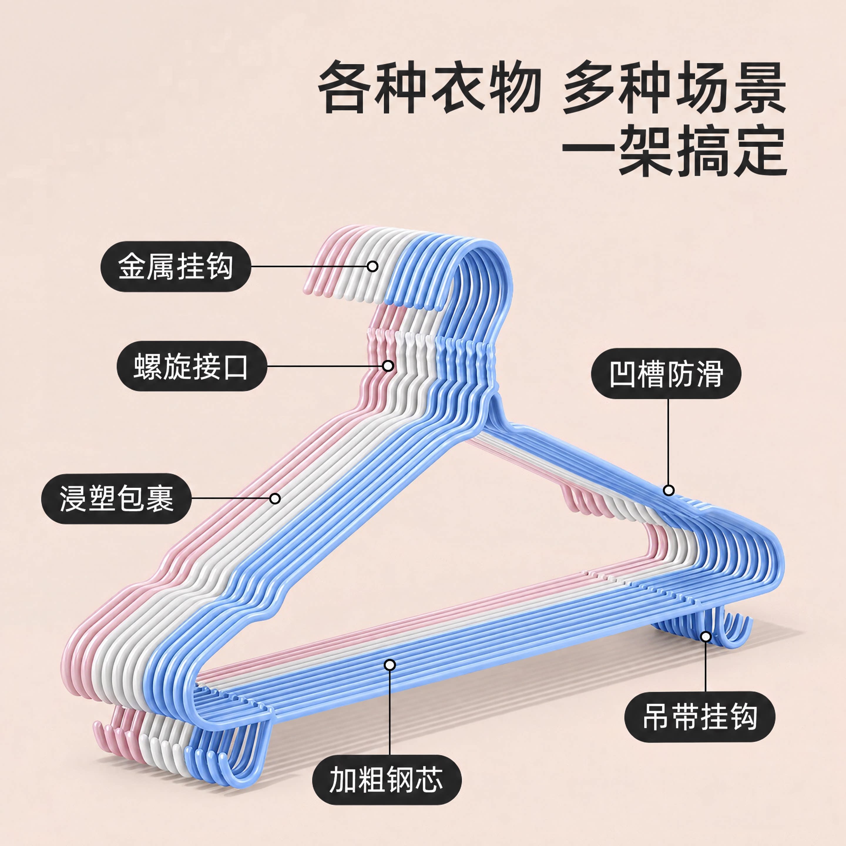宿舍防滑加粗塑料衣架