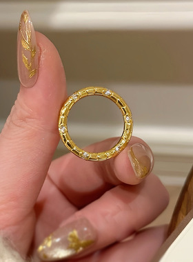 S925纯银镀金戒指女灵蛇衔尾蛇极简轻奢百搭款素圈闭口指环国潮