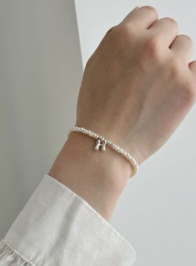 s925纯银手链女ins风个性小众设计h字母天然淡水珍珠手饰手串新款