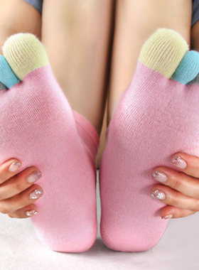 新款纯棉五指袜子 秋冬女士彩棉短筒全棉防臭吸汗袜 彩趾短袜子