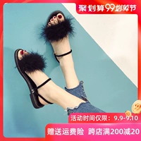 Giày sandal nữ mùa hè 2019 mới du học Hàn Quốc hoang dã hai đôi giày lưới màu đỏ lông phẳng cổ tích - Sandal sandal nữ