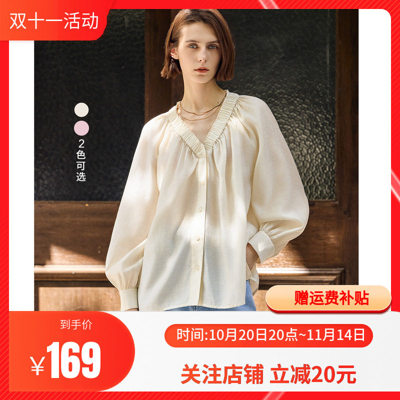 LILY2025秋季通勤风宽松显瘦上衣莱赛尔天丝设计感薄款法式衬衫女