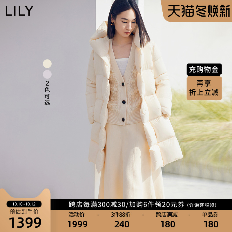 LILY2022冬新款女装气质纯色通勤款高级感洋气中长款羽绒服外套