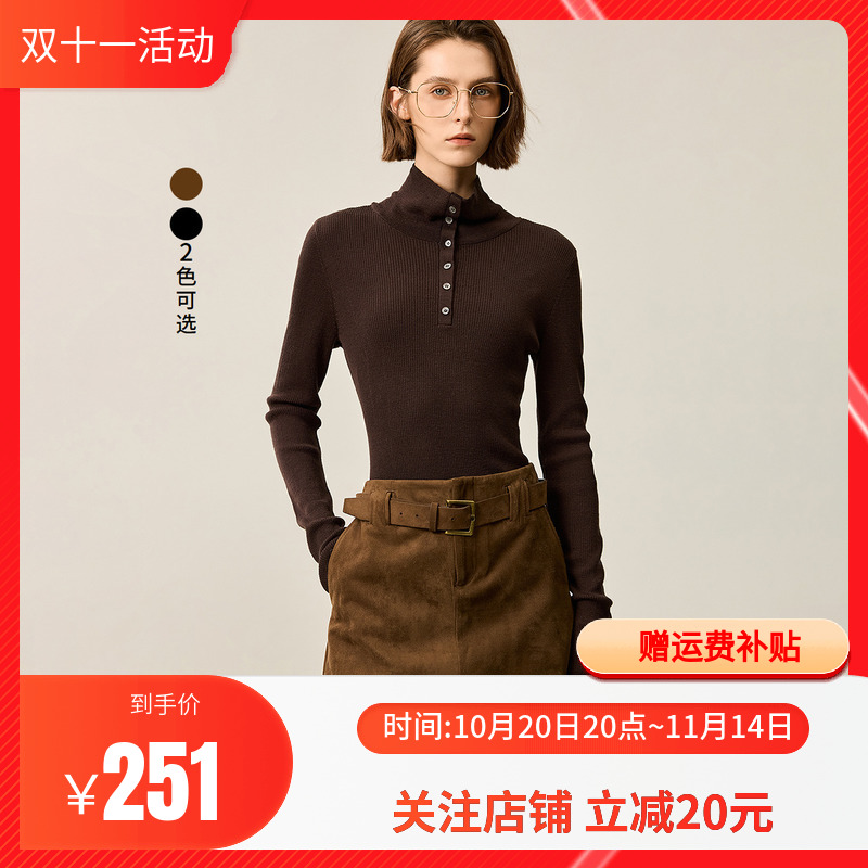 【100%绵羊毛】商场同款LILY2025冬新款女装高领弹力修身针织衫女