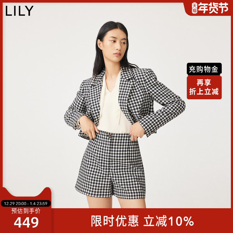 【商场同款】LILY2022秋新款女装复古格纹气质高腰休闲短裤 女装/女士精品 休闲裤 原图主图