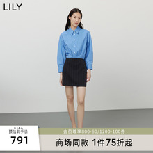 【商场同款】LILY2023夏新款女装气质通勤款纯色优雅衬衫式连衣裙