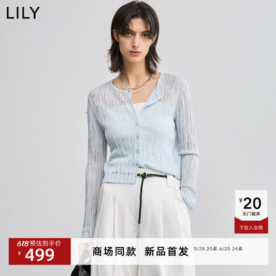【商场同款】LILY2025夏新款女装莱赛尔亚麻混纺镂空休闲针织开衫