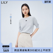 【商场同款】LILY2023夏新款女装舒适亚麻轻透别致绣花纯色针织衫