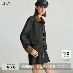LILY2025春新款女装撞色灯芯绒拼接宽松休闲百搭仿牛仔夹克外套
