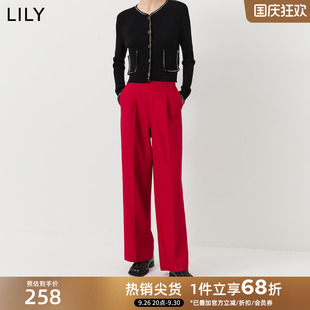 【商场同款】LILY2025春新款女装气质通勤显瘦高腰直筒红色休闲裤