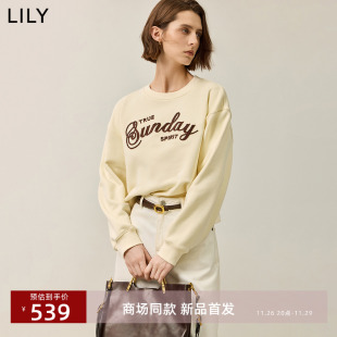 【商场同款】LILY2024冬新款女装全棉撞色字母绣花百搭圆领卫衣女