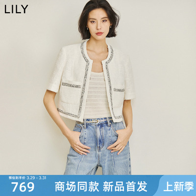 【商场同款】LILY2025夏新款女装复古小香风气质温柔圆领短外套女
