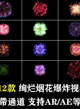 节日喜庆烟花绽放爆炸动态特效后期合成PRAE透明通道剪映视频素材