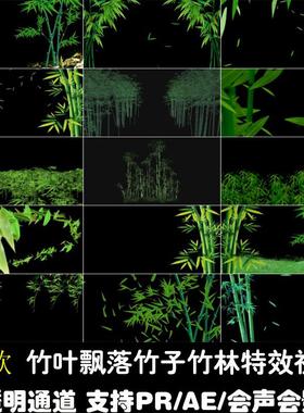 竹林竹叶子飘散飘落绿色后期合成特效带透明通道支持PRAE视频素材