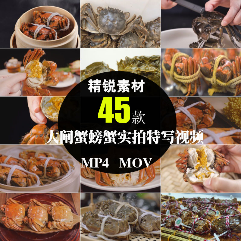 大闸蟹螃蟹清蒸鲜活蟹黄蟹膏水产美食特写镜头实拍摄影短视频素材