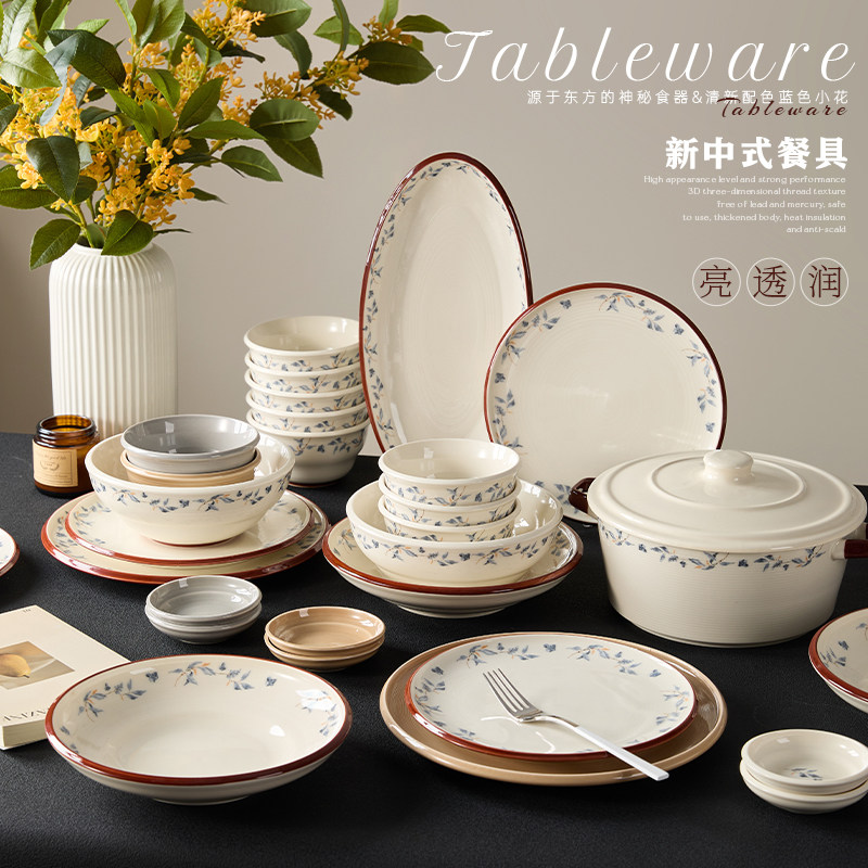 驼背雨奶奶2025新款釉下彩陶瓷碗碟盘筷家用餐具套装乔迁新居礼盒,餐饮具,碗,淘宝优惠券,粉丝福利购,淘宝优惠卷