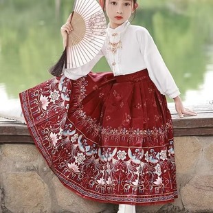 薄款 女童马面裙套装 半身裙中国风秋季 明制 儿童汉服古装 唐装