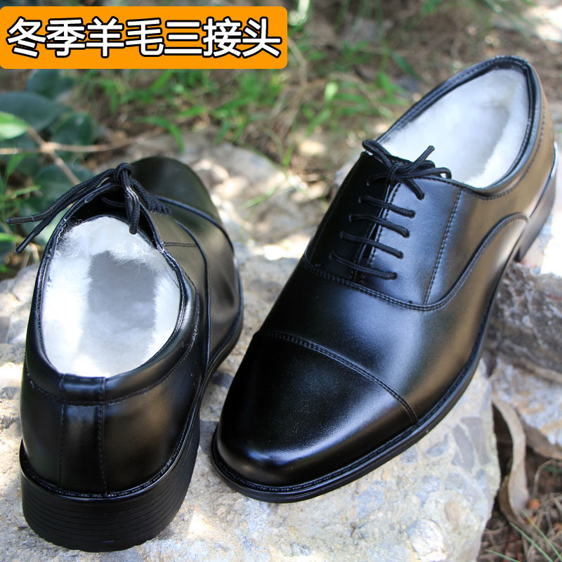 WINTER MENS LEATHER WOOL VELVET WARM THREE-JOINT LEATHER SHOES BUSINESS FORMAL WEAR SECURITY OFFICE WORK COTTON LEATHER SHOES