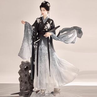 原创汉服女2026新款清冷风水墨印花南北朝江湖武侠风春秋飒酷古装