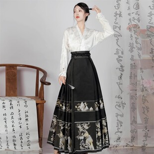 原创汉服女2026新款 山景鹤鹿 明制新中式织金马面裙套装古装春夏