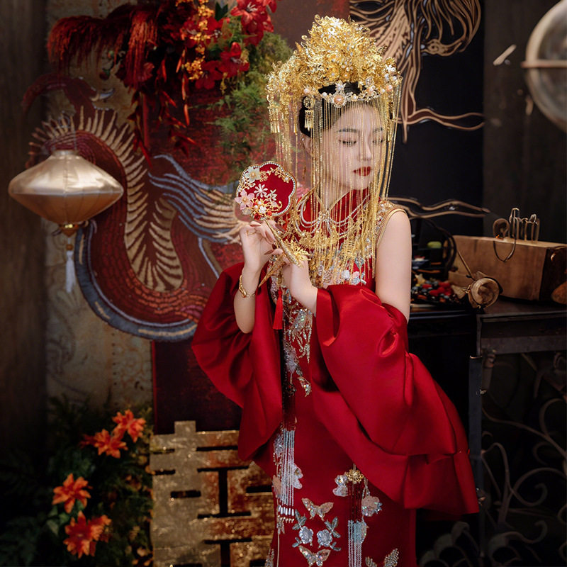 重工拖尾秀禾服新娘结婚敬酒服中式婚服2026新款出嫁龙凤褂出阁服图片