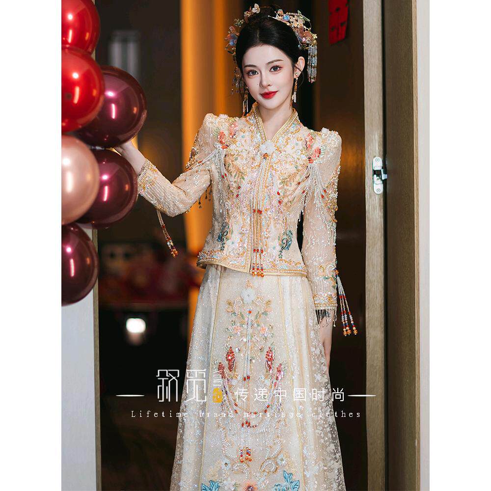 高端香槟色秀禾服2026新娘嫁衣新中式婚服小个子敬酒服典雅出阁服