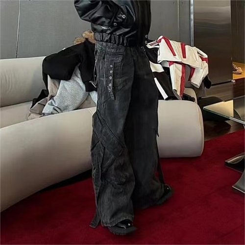 2025年秋冬小众复古做旧废土重磅休闲牛仔裤男拉链大口袋工装裤男