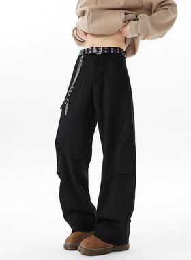 白敬亭的goodbai店铺褶皱镰刀弧形休闲裤goodbye宽松直筒阔腿裤