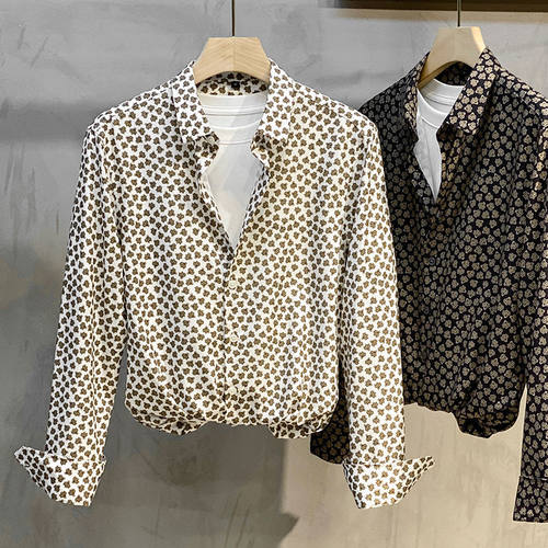 nzzg男士高级感花衬衫男长袖夏季薄款冰丝休闲男装痞帅上衣碎花衬