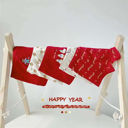 2025蛇年男童纯棉四角内裤蛇宝宝本命年平角底裤新年红色5条装