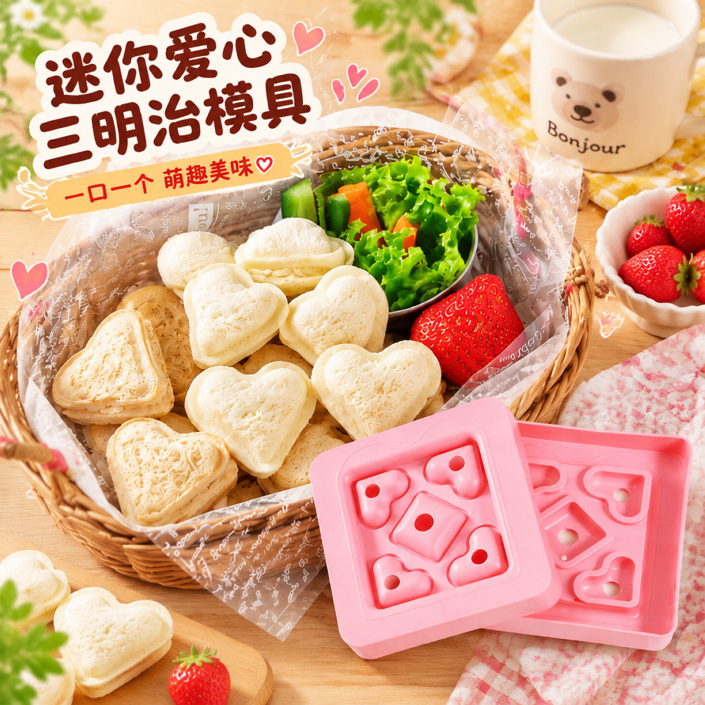 Toyme迷你爱心三明治模具 日式便当点心模具野餐心形吐司面包模具