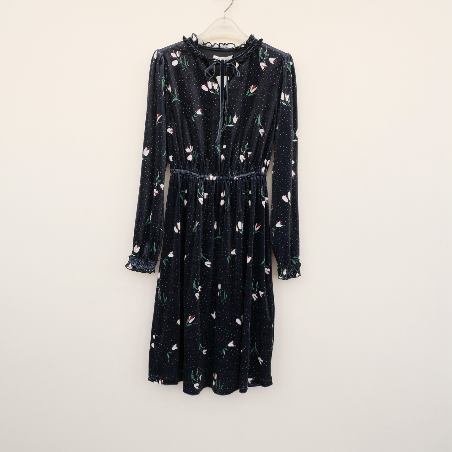 拉系列S/M撤柜正品女秋冬罗马针织丝绒及膝长袖连衣裙6A7485印花