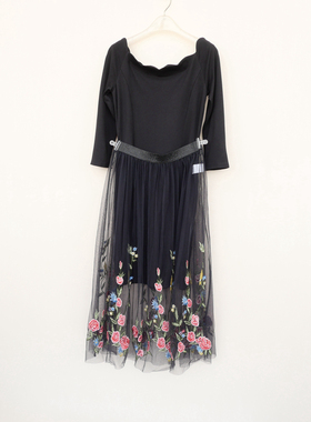 拉系SML撤柜正品 女春夏冰丝亲肤弹力修身七分袖连衣裙5A5664黑色