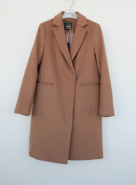 拉系列SM正品清仓 女冬厚柔保暖直筒及膝毛呢外套5A4059浅咖啡