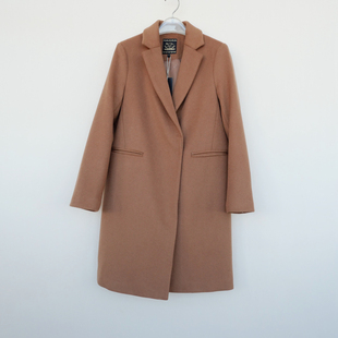 拉系列SML正品清仓 女冬厚柔保暖直筒及膝毛呢外套5A4059浅咖啡